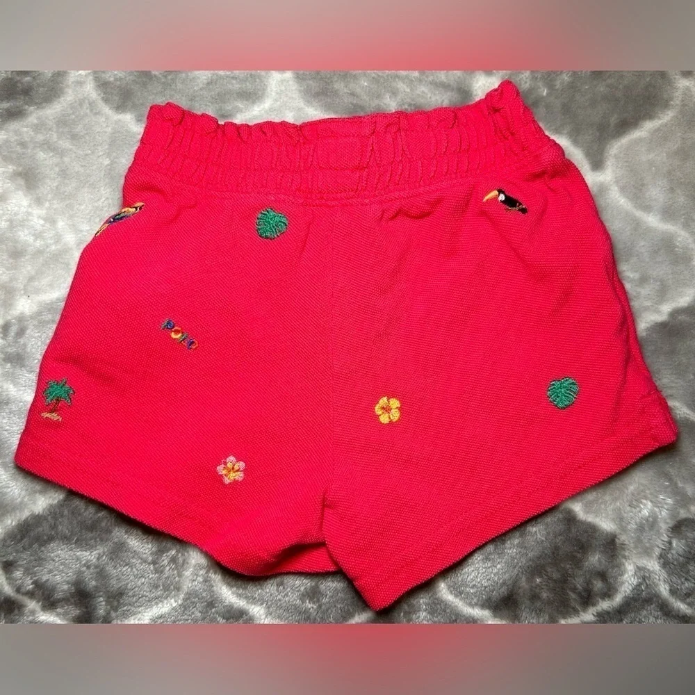 Ralph Lauren Baby Girl Tropical-Embroidery Mesh Short- Vibrant Pink/ Size 6M